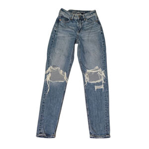 Women's American Eagle Blue Distressed Straight Leg Jeans Size 000